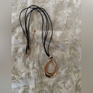 💗Gold Teardrop Pendant Necklace on Black Cord -💗= 10/$20 bundle